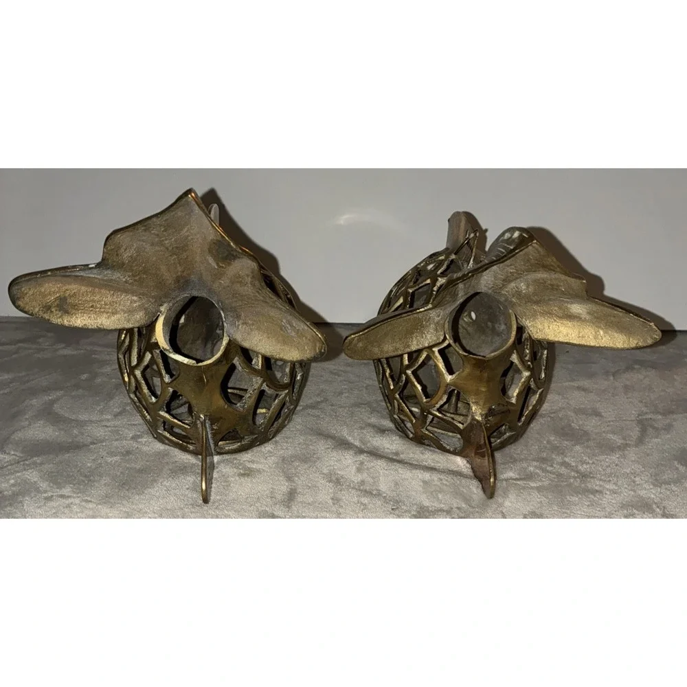 Vintage Rosenthal-Netter Brass Open Scale Hanging Koi Fish‎ Lantern Set (2)